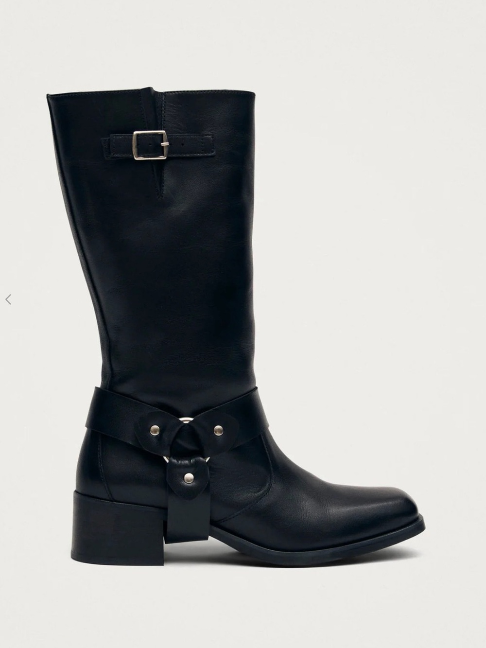 ALOHAS Black Mid-Calf Harness Block-Heel Boots